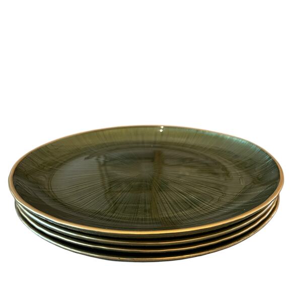 Gorgeous Green & Gold Turkish Glass Appetizer Dessert Plates 8in Set of 4 New - Picture 3 of 15